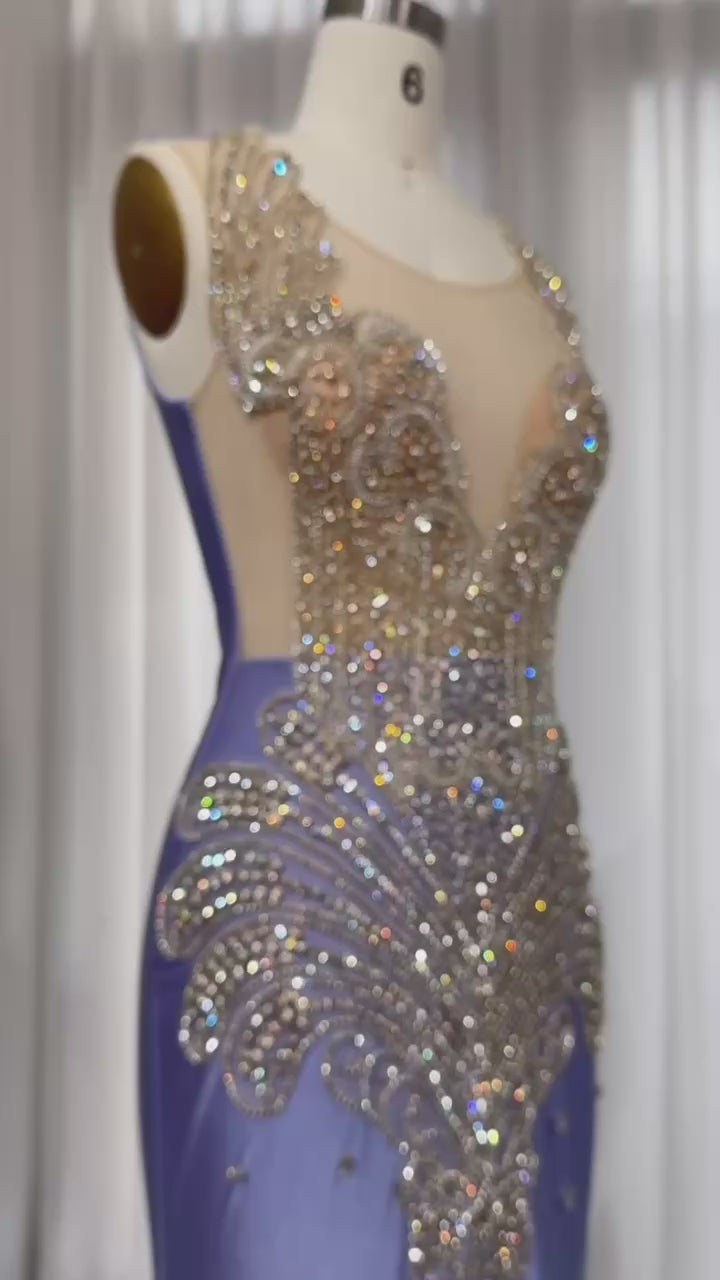 Load video: Lilac Mermaid Crystal Luxury Prom Dresses for Black Girls Graduation Party