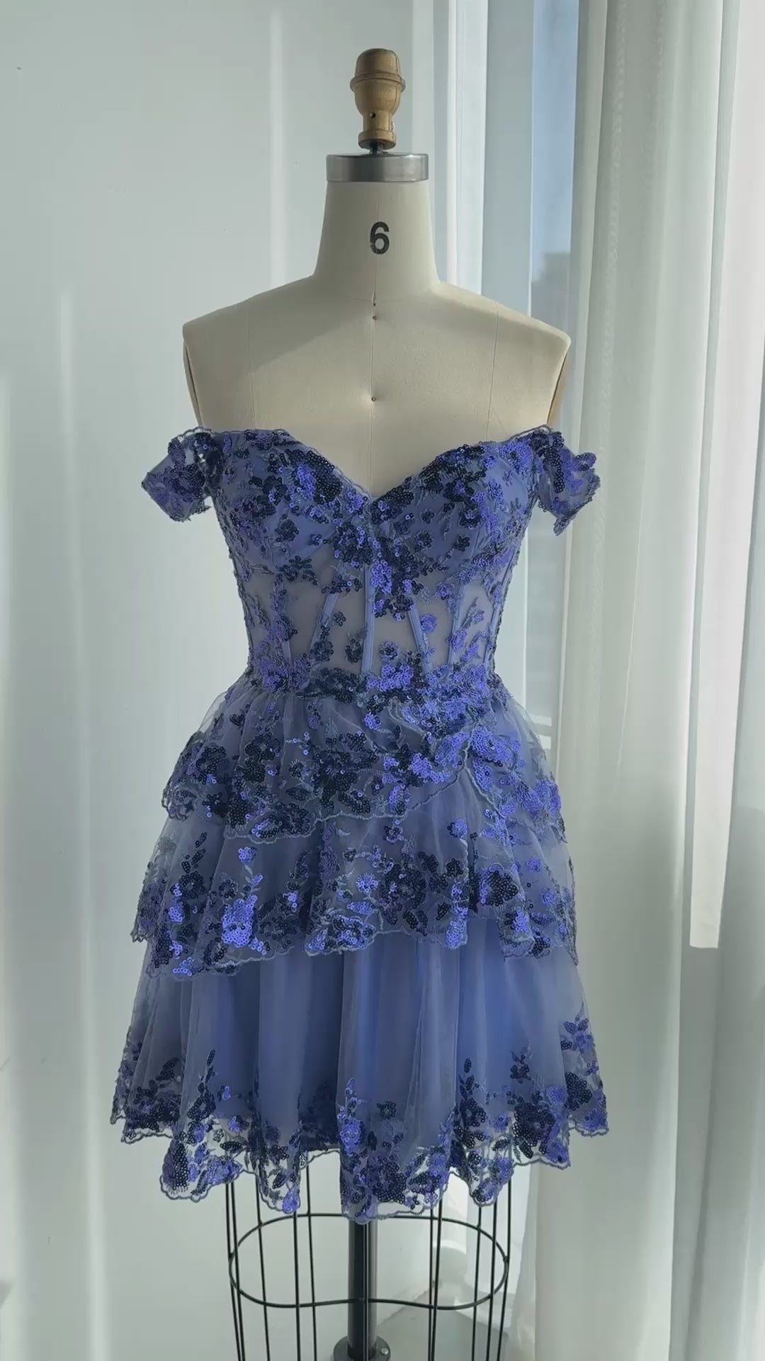 Load video: Champagne Sequin Tiered Ballgown Homecoming Dress RM156