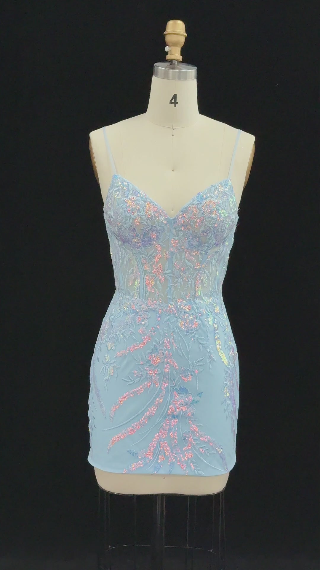Load video: Light Blue Iridescent Sequin Sweetheart Sheath Homecoming Dress RM151
