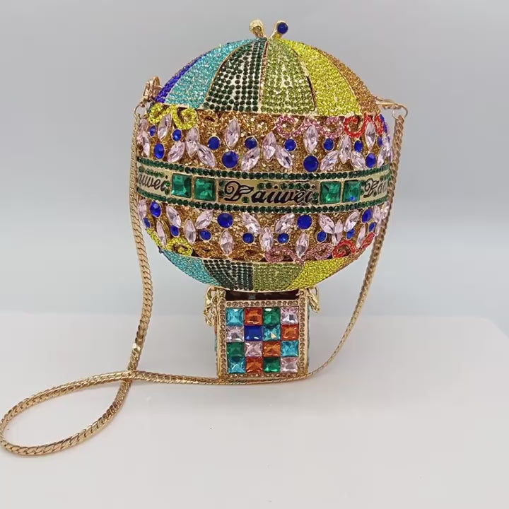 Cargar vídeo: Luxury Hot Air Balloon Rhinestone Evening Clutch Bag HB030