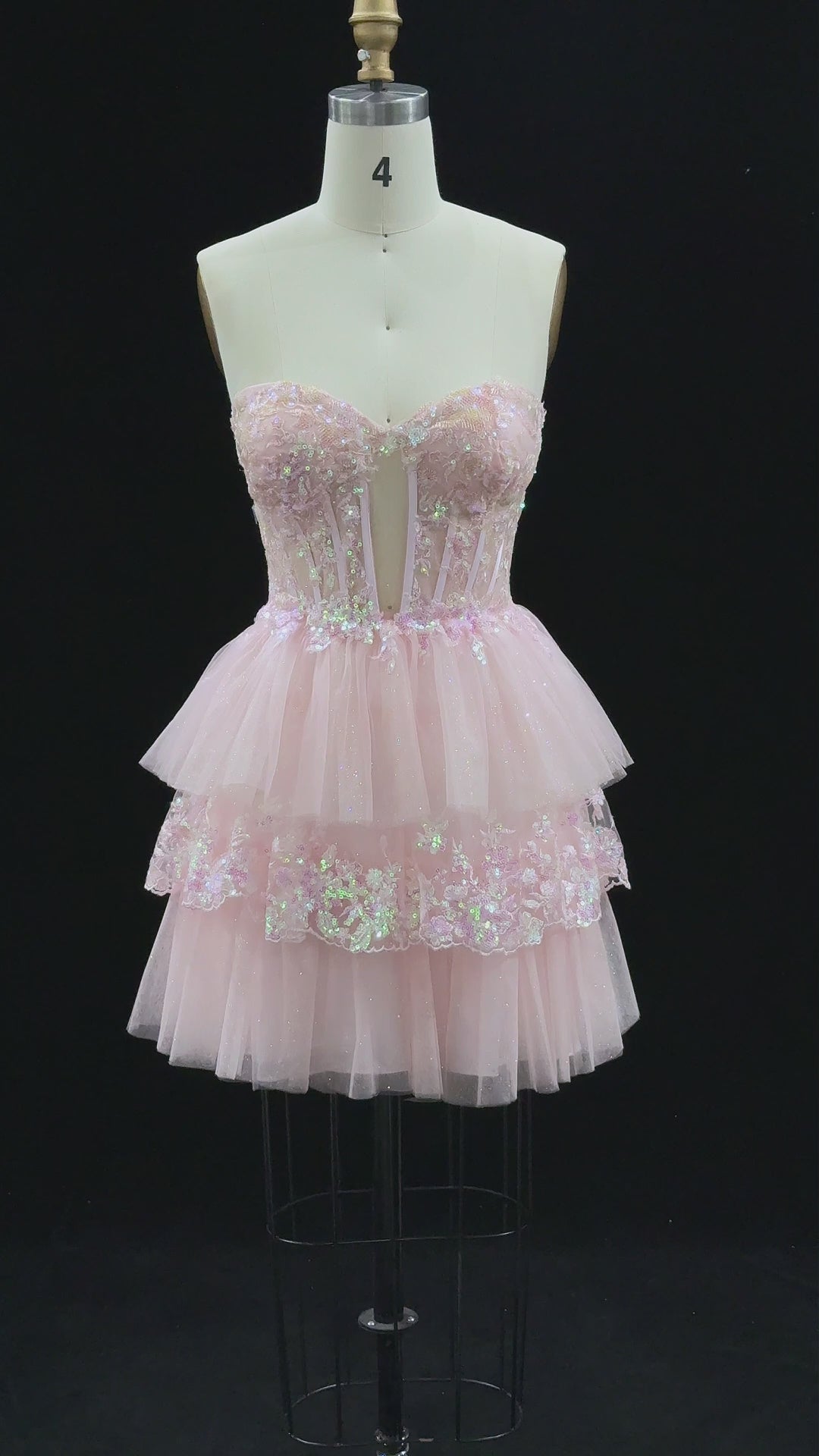 Load video: Pink Sequin Corset Tiered Tulle Mini Dress RM144