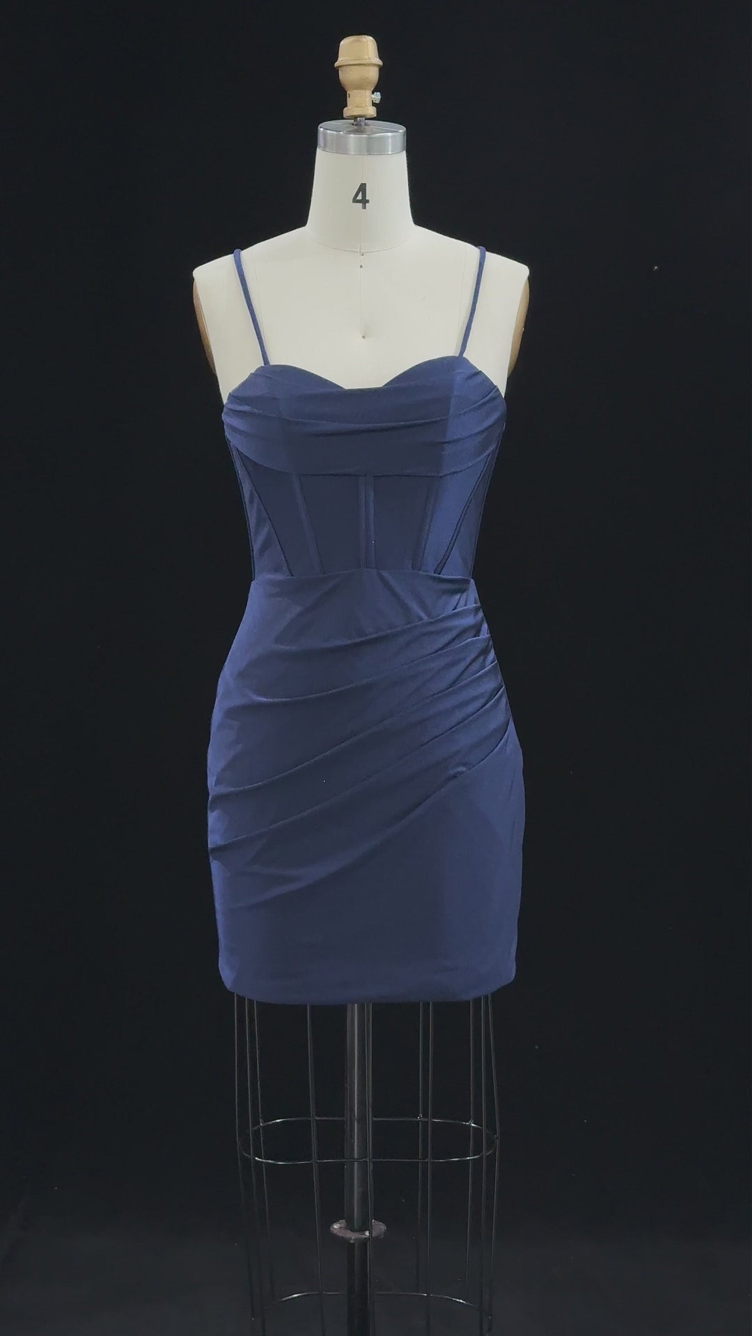 Load video: Navy Blue Spaghetti Strap Corset Homecoming Dress