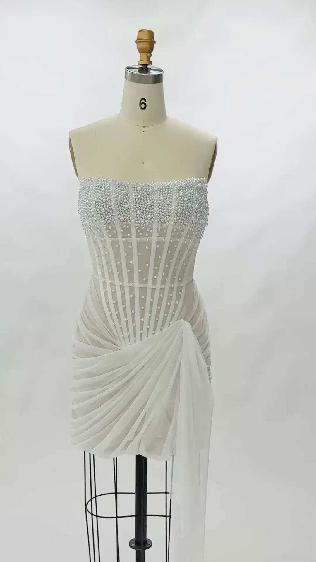Carica video: White Strapless Beaded Corset Draped Mini Dress ST089
