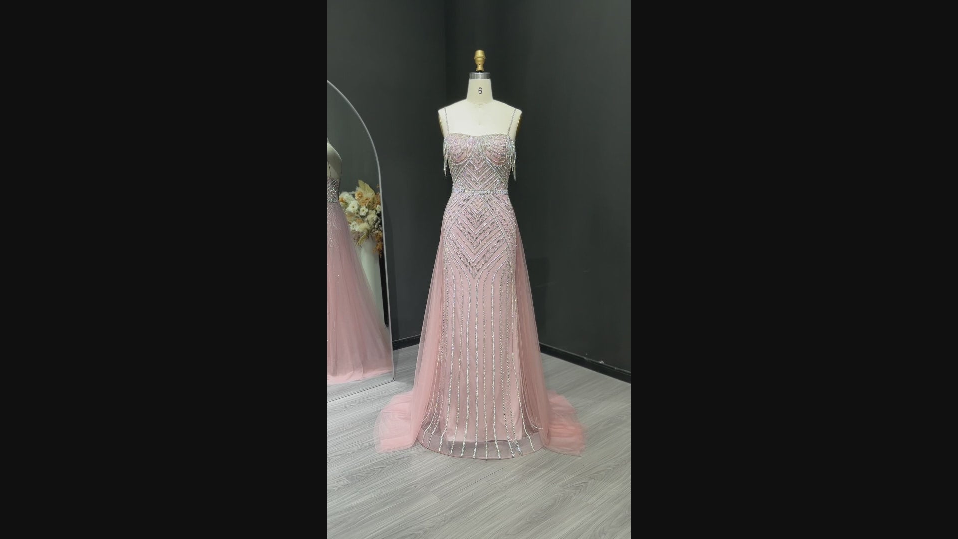 Load video: Romantic Spaghetti Strap Beaded A-Line Prom Dress with Fringe Accents SH310