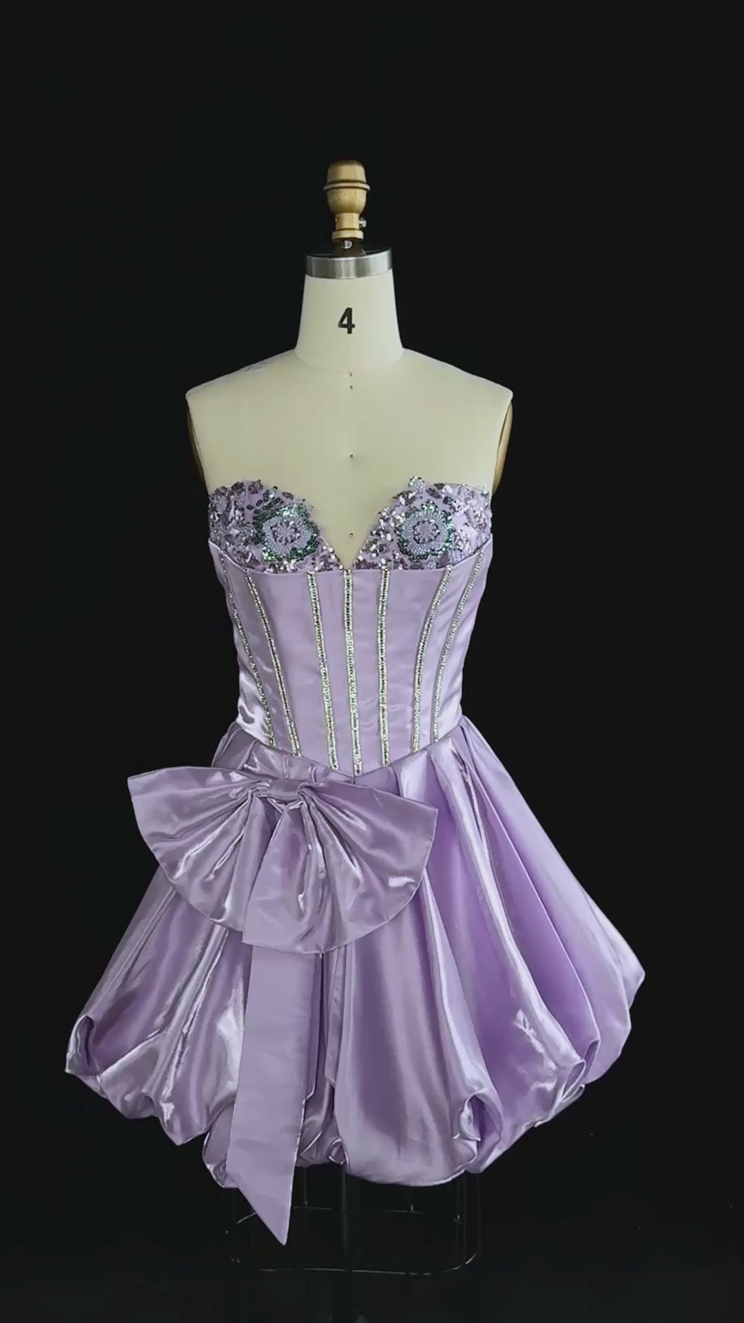 Load video: Lavender Satin Sweetheart Lilac Mini Homecoming Dress RM188