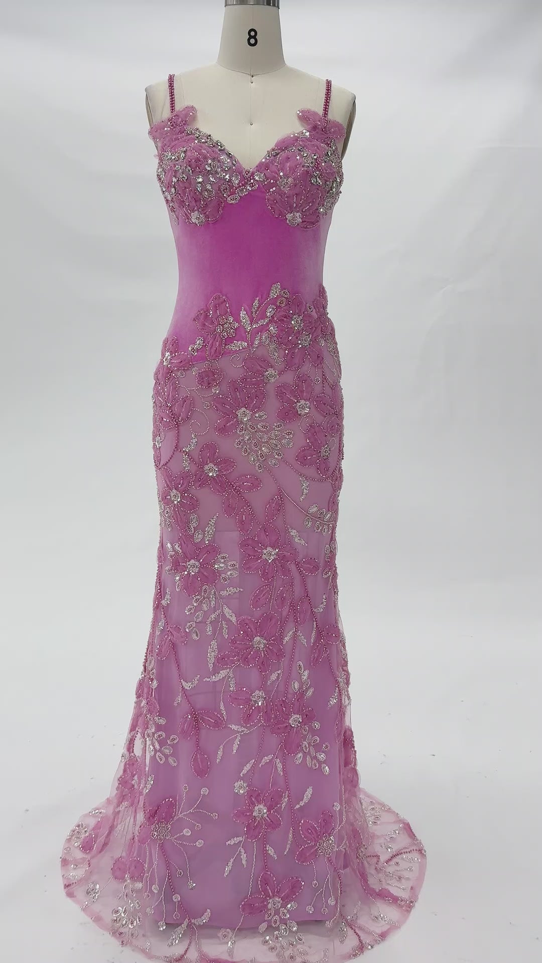 Carica video: Pink Sweetheart Floral Sequin Mermaid Evening Gown ST040