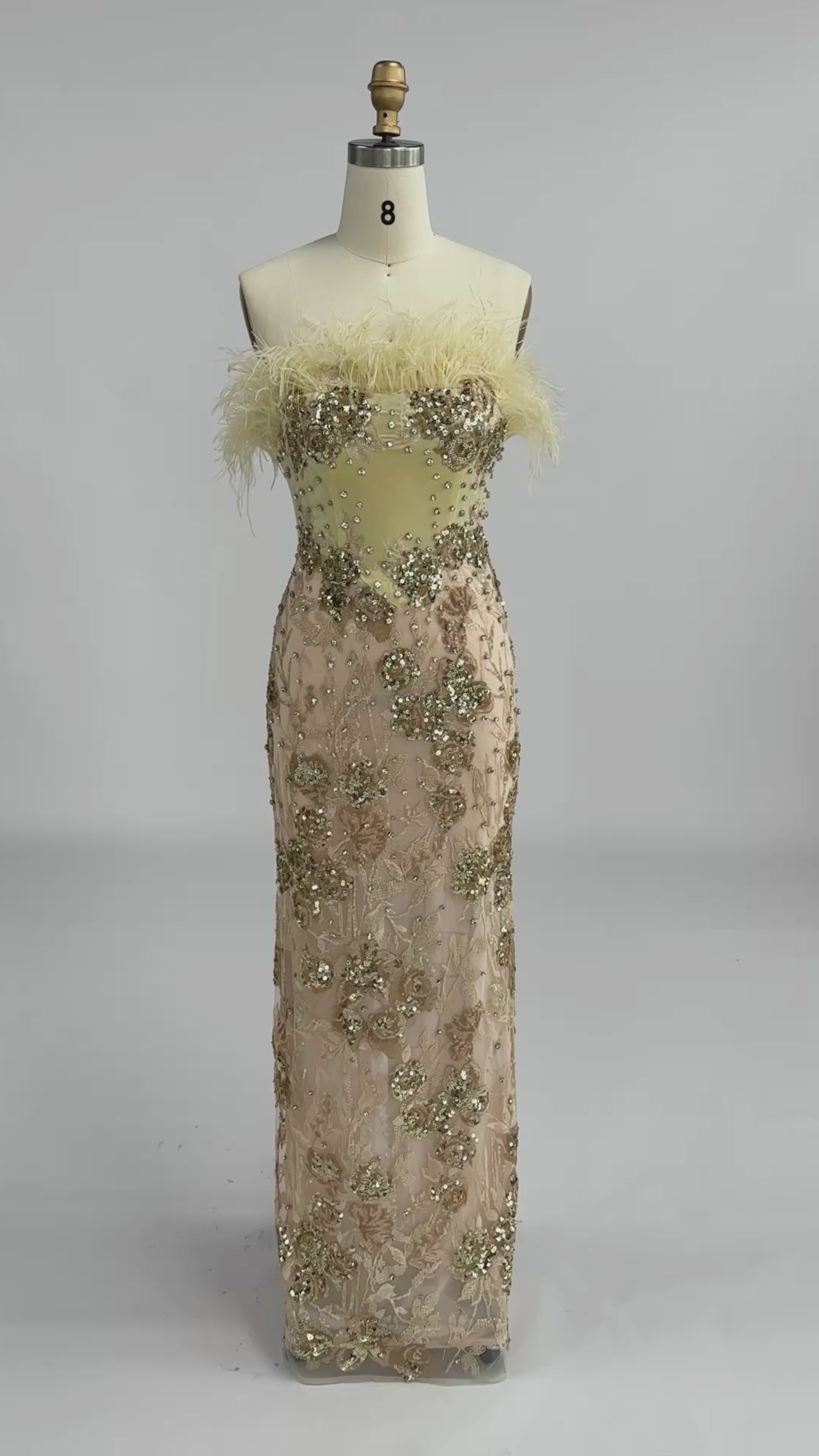 Charger la vidéo : Strapless 3D Flower Applique Satin  Champagne Mermaid Evening Dress Floor Length Formal Gown For Wedding Guest Prom Gala ST008