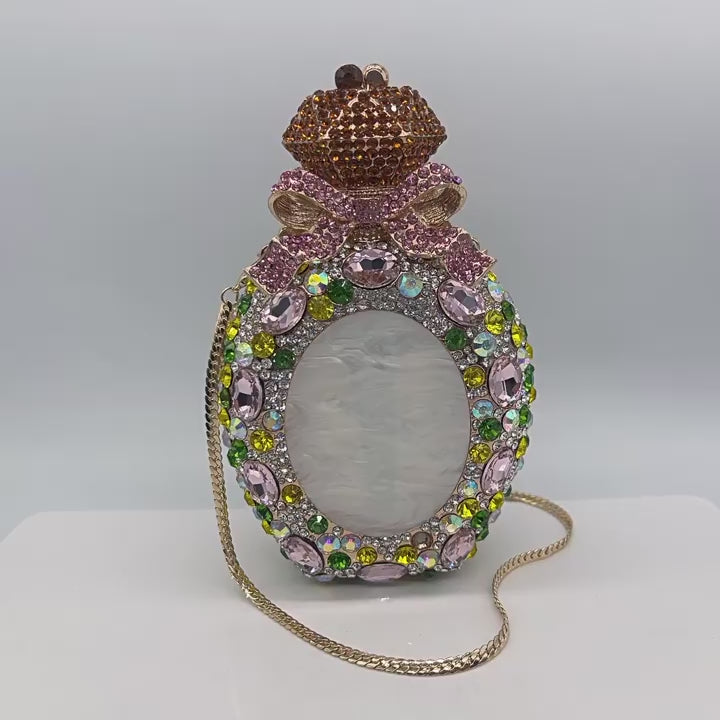 Load video: Luxury Perfume Bottle Rhinestone Evening Clutch Bag HB031