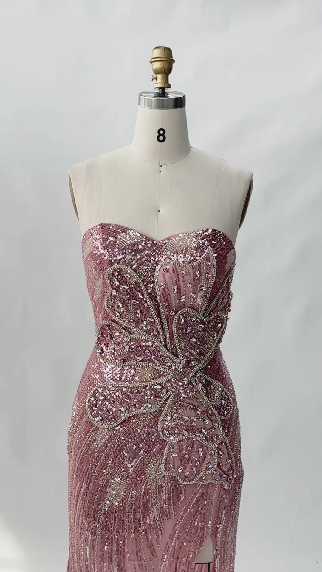 Carica video: Pink Sequin Floral Strapless Evening Gown ST106