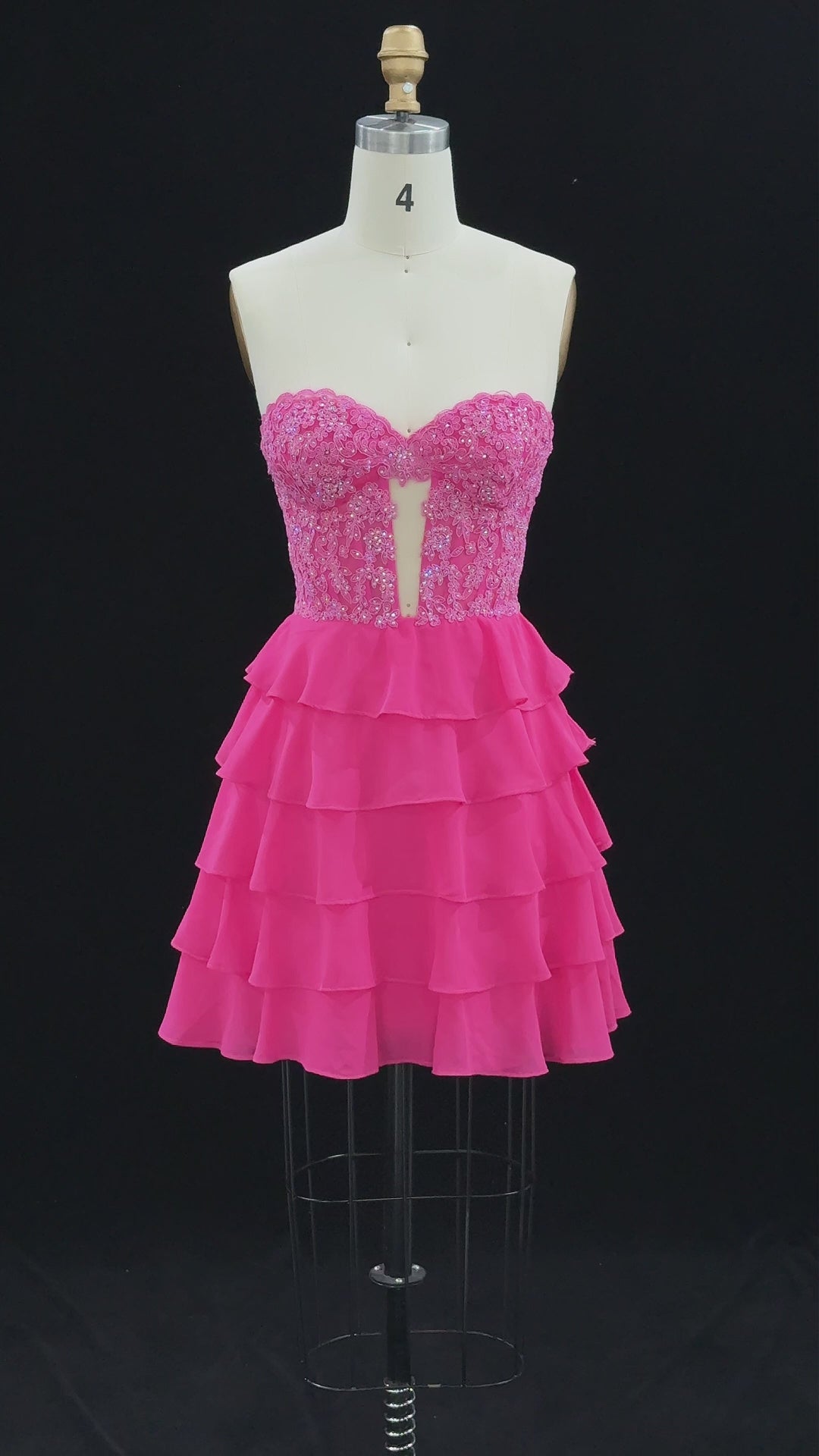 Load video: Fuchsia Tiered Ruffle Sweetheart Mini Dress RM145