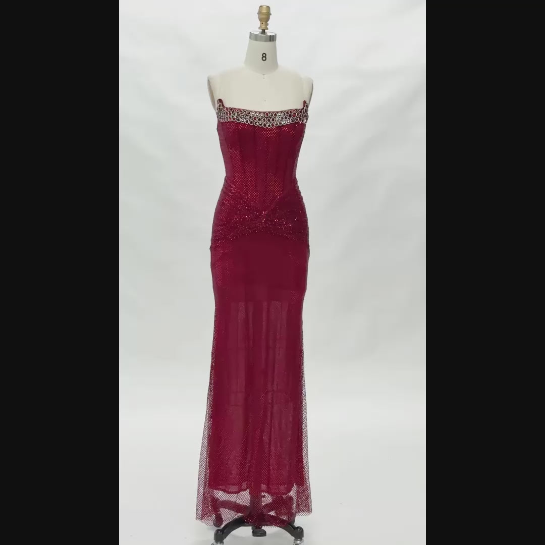 Carica video: Red Strapless Sequin Evening Gown ST081