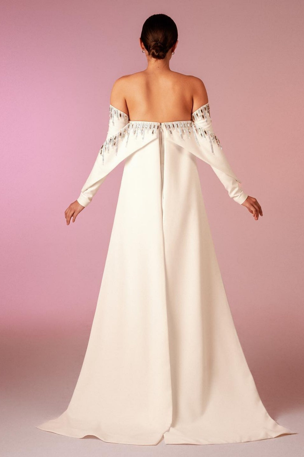 Elegant White Off Shoulder Long Sleeves Evening Dress with Cape SF008 Sheer Fairy