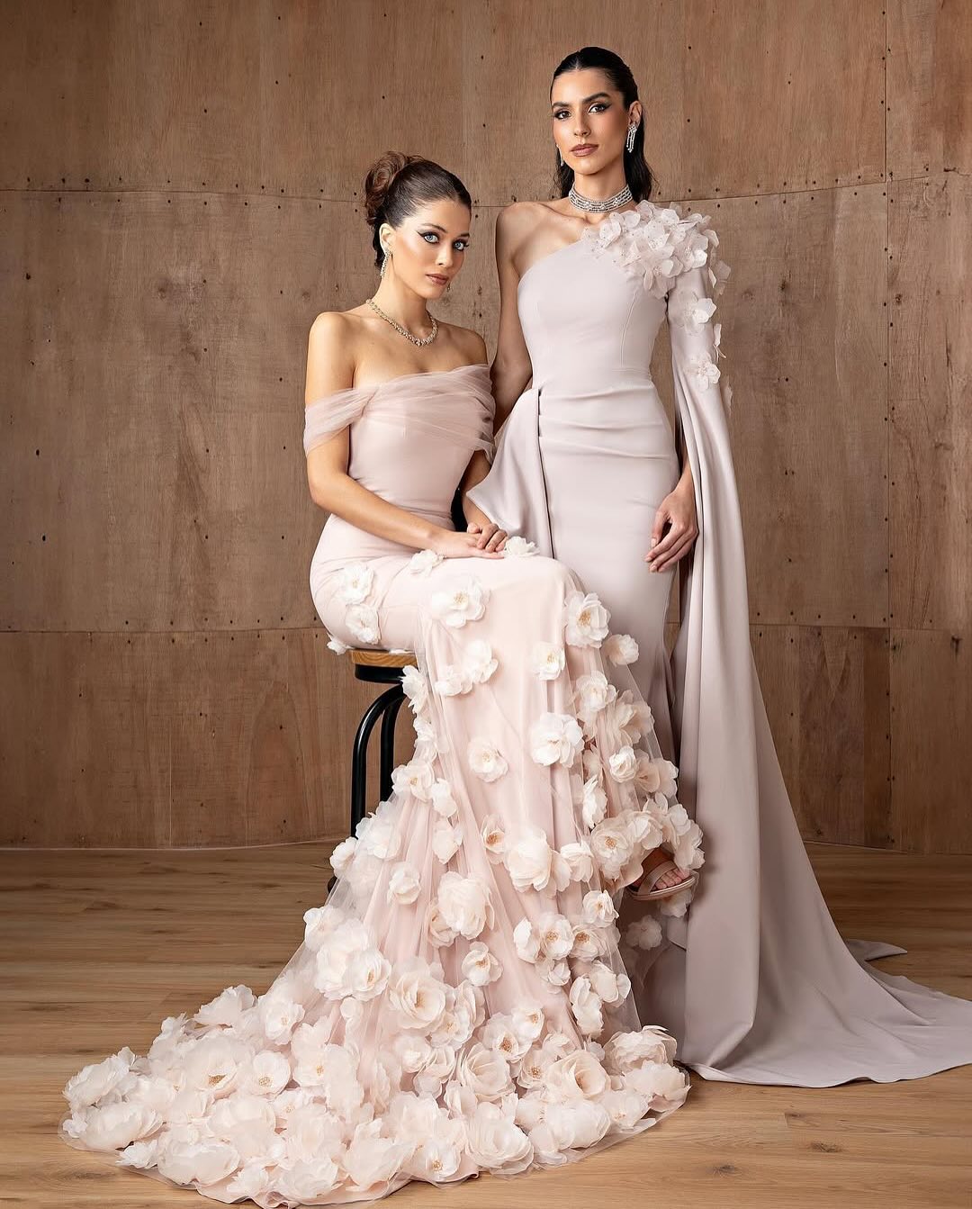 Dirty Pink One-Shoulder Mermaid Evening Dress with Cape Sleeve & 3D Floral Appliqués SF555 Sheer Fairy