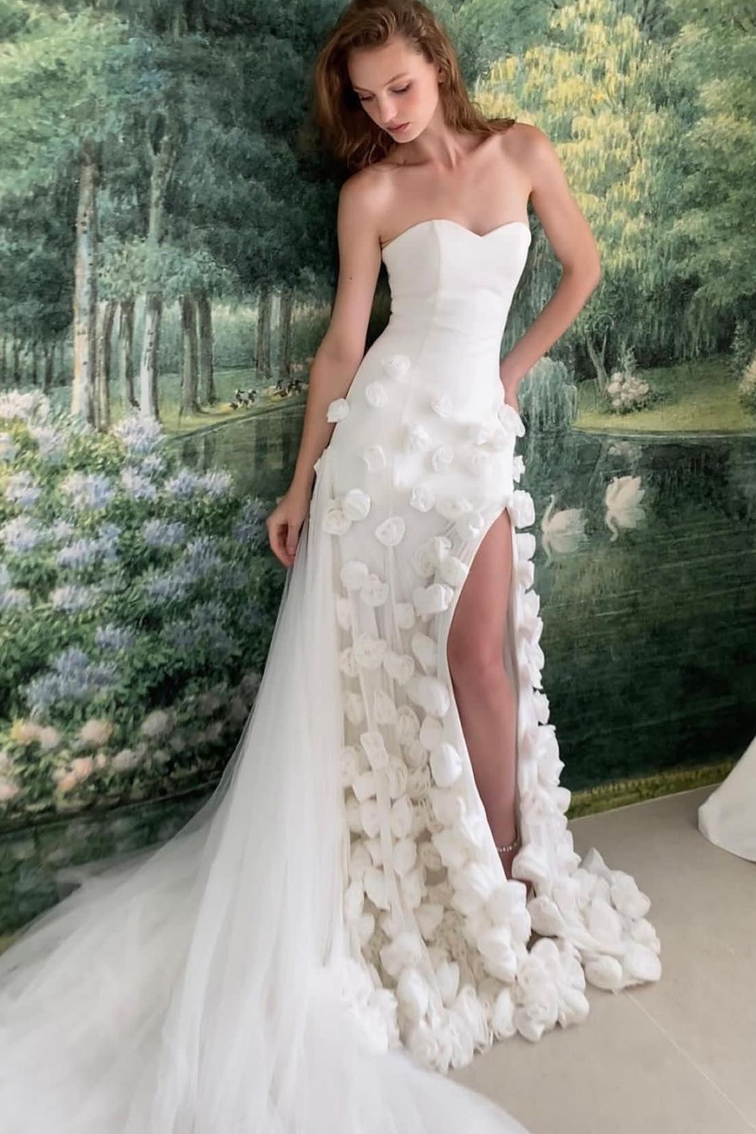 Modest 3D Rose Strapless Mermaid Evening Dress with Train SS207