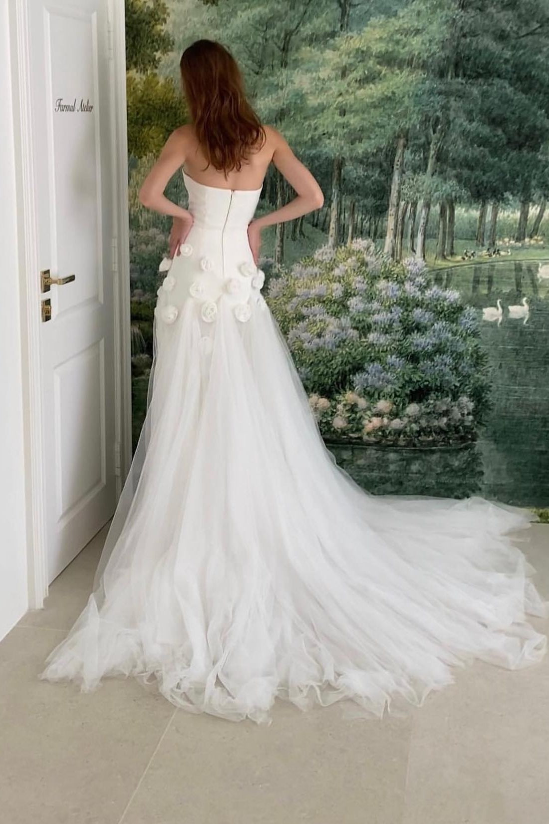 Modest 3D Rose Strapless Mermaid Evening Dress with Train SS207