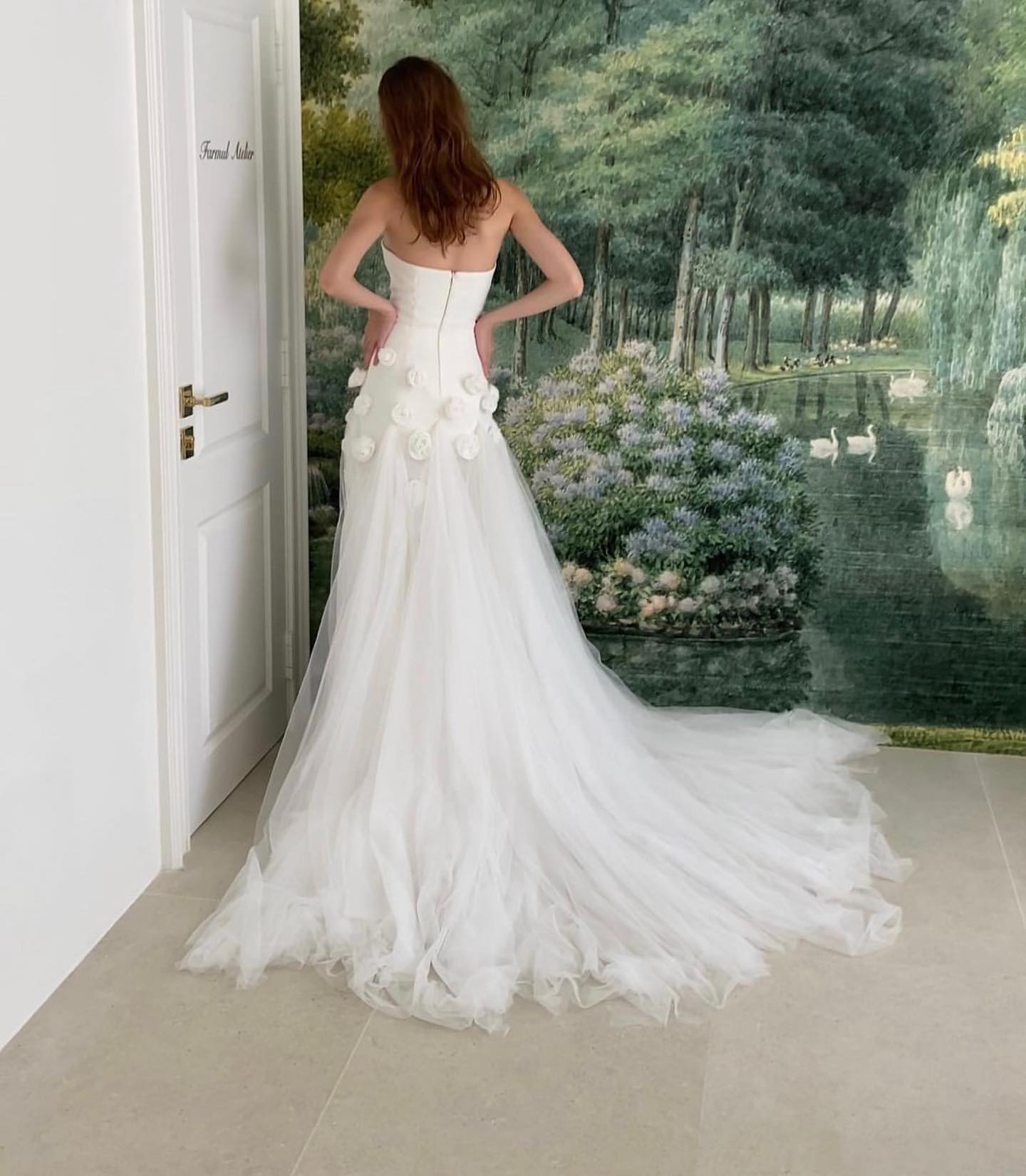 Modest 3D Rose Strapless Mermaid Evening Dress with Train SS207 Sheer Fairy