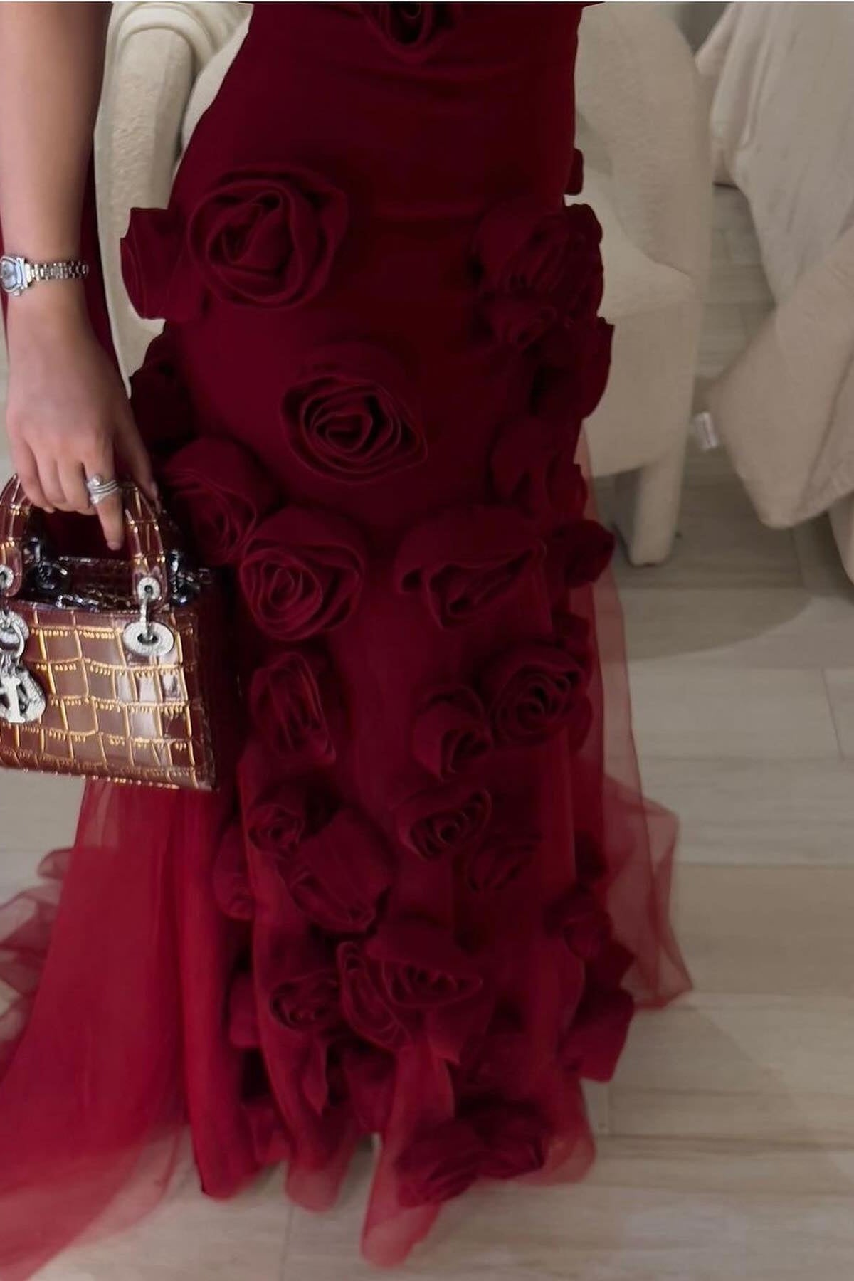 Modest 3D Rose Strapless Mermaid Evening Dress with Train SS207