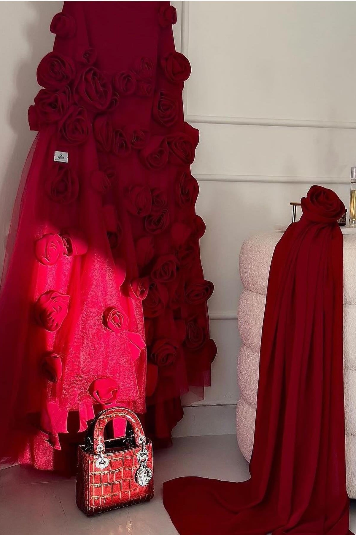 Modest 3D Rose Strapless Mermaid Evening Dress with Train SS207