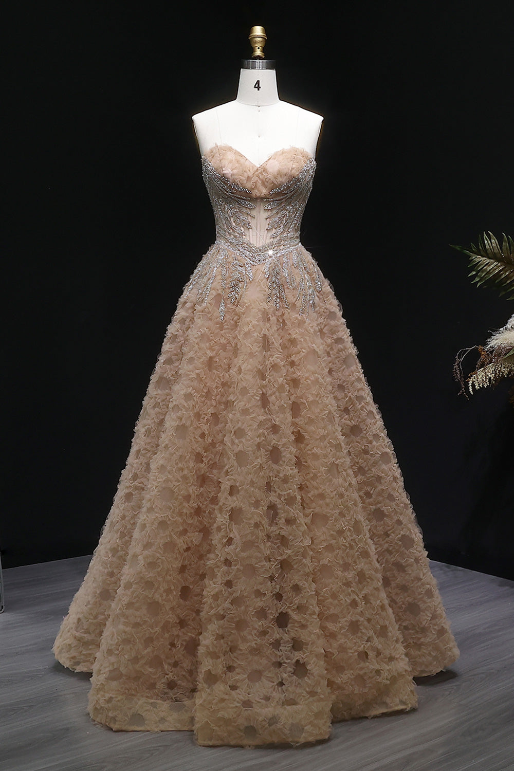 Champagne Sweetheart Beaded Sexy Prom Dress Long Evening Gown SH065 Sheer Fairy