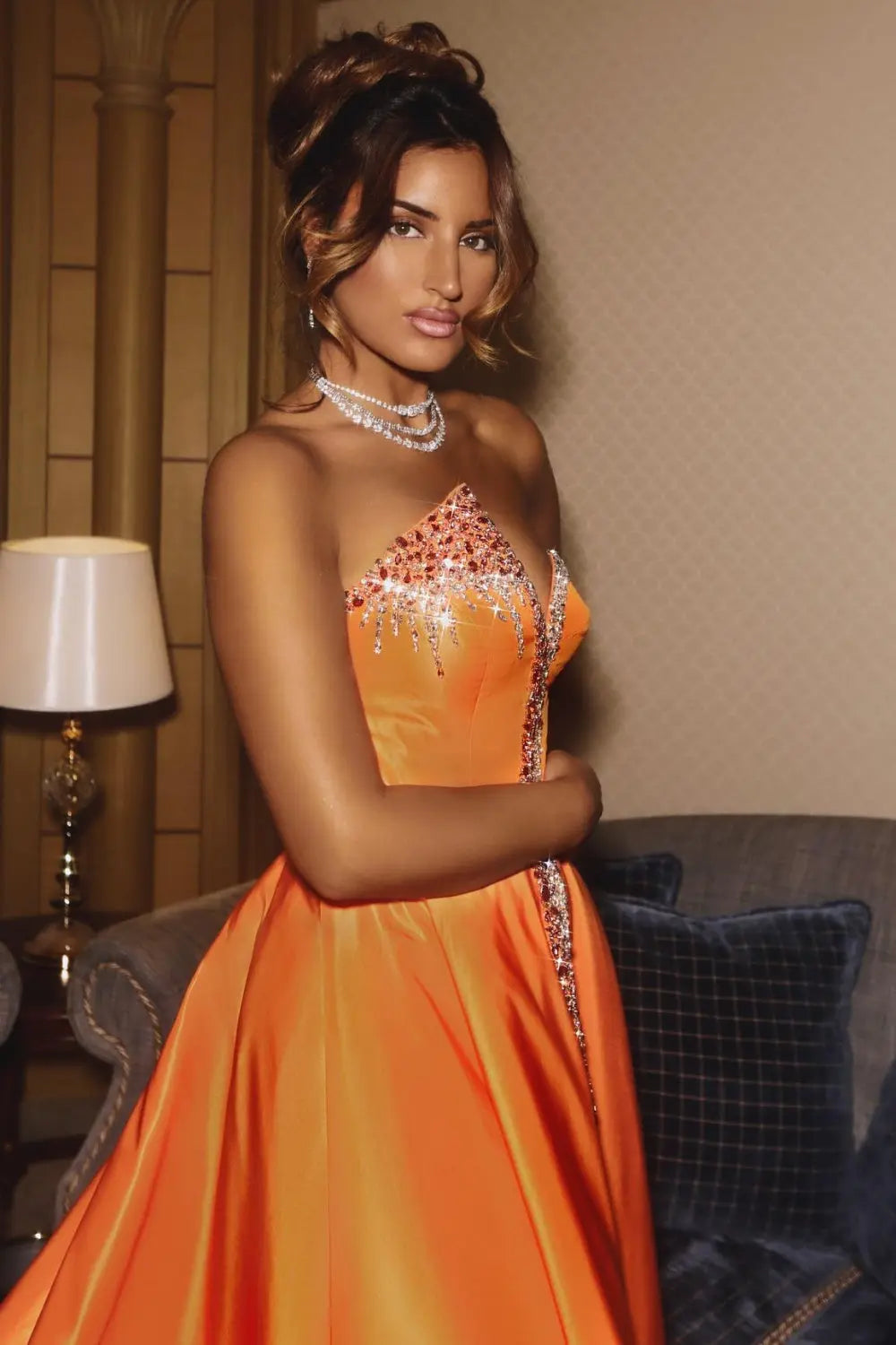 Elegant Crystal Black Strapless Evening Dresses Side Slit SS364 Sheer Fairy