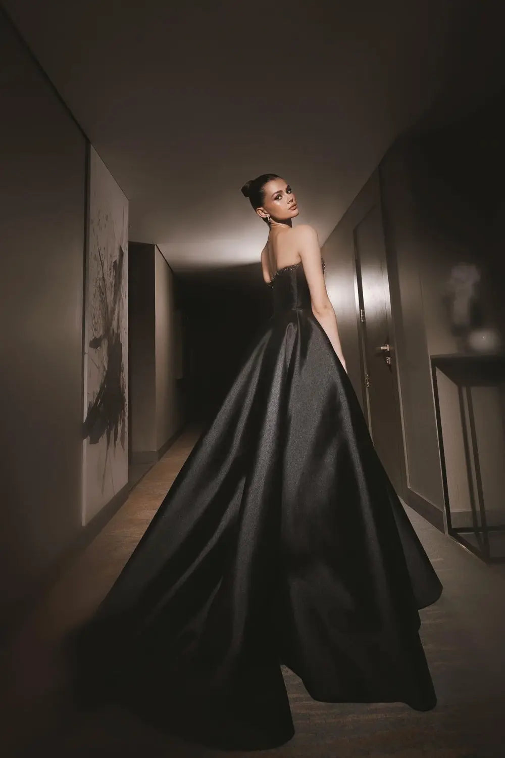 Elegant Crystal Black Strapless Evening Dresses Side Slit SS364 Sheer Fairy