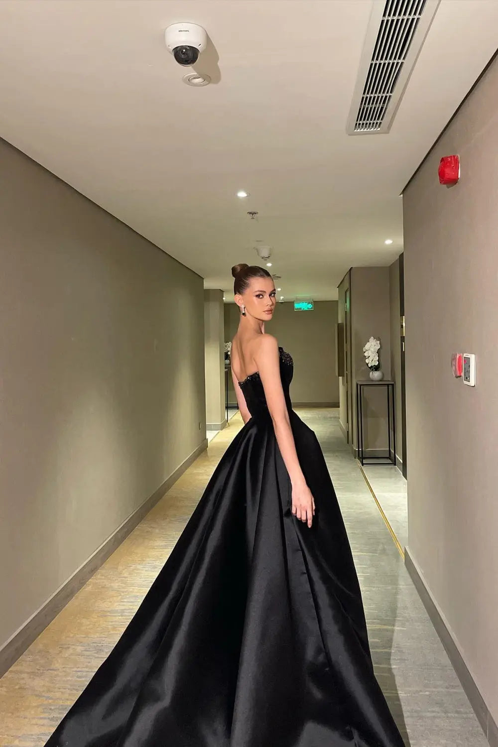 Elegant Crystal Black Strapless Evening Dresses Side Slit SS364 Sheer Fairy