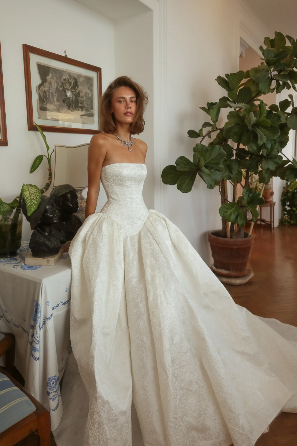 Luxury Strapless Ballgown Wedding Dress with Train SW182 Sheer Fairy