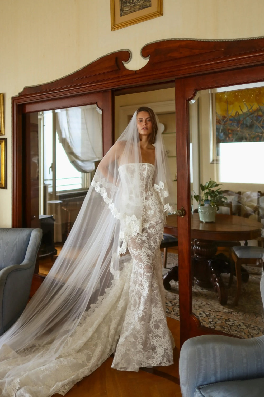 Strapless Lace Mermaid Wedding Dress with Corset Bodice SW189 Sheer Fairy