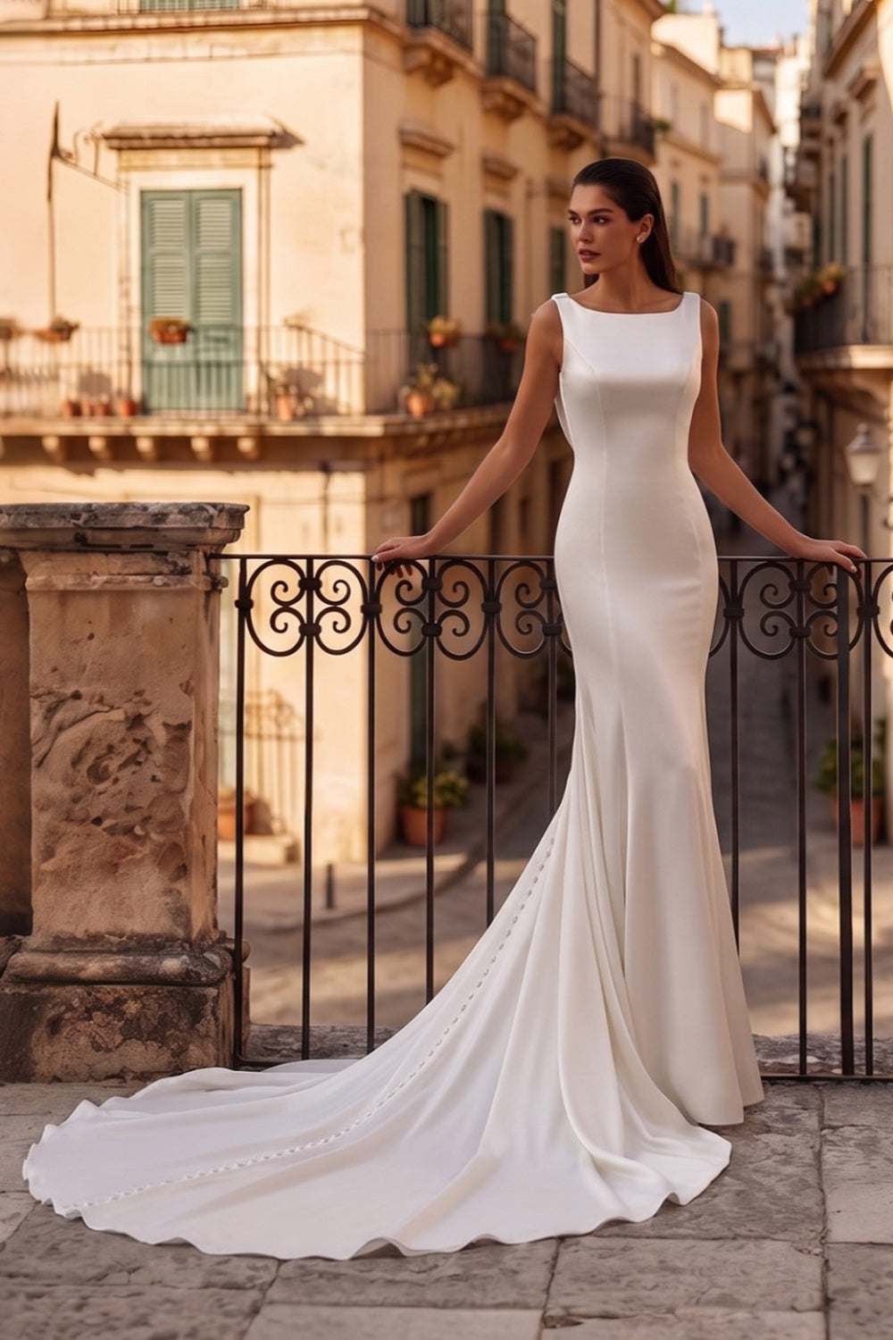 Glamorous White Mermaid Wedding Dress with Cowl Neck SW719 Sheer Fairy