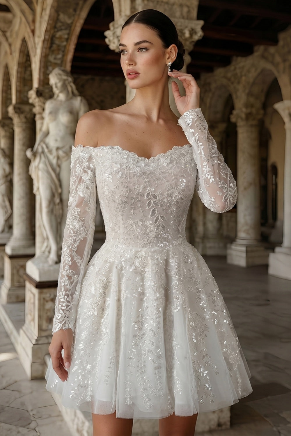 Luxury White Beaded Wedding Dress with Sweetheart Neckline SW723 Sheer Fairy