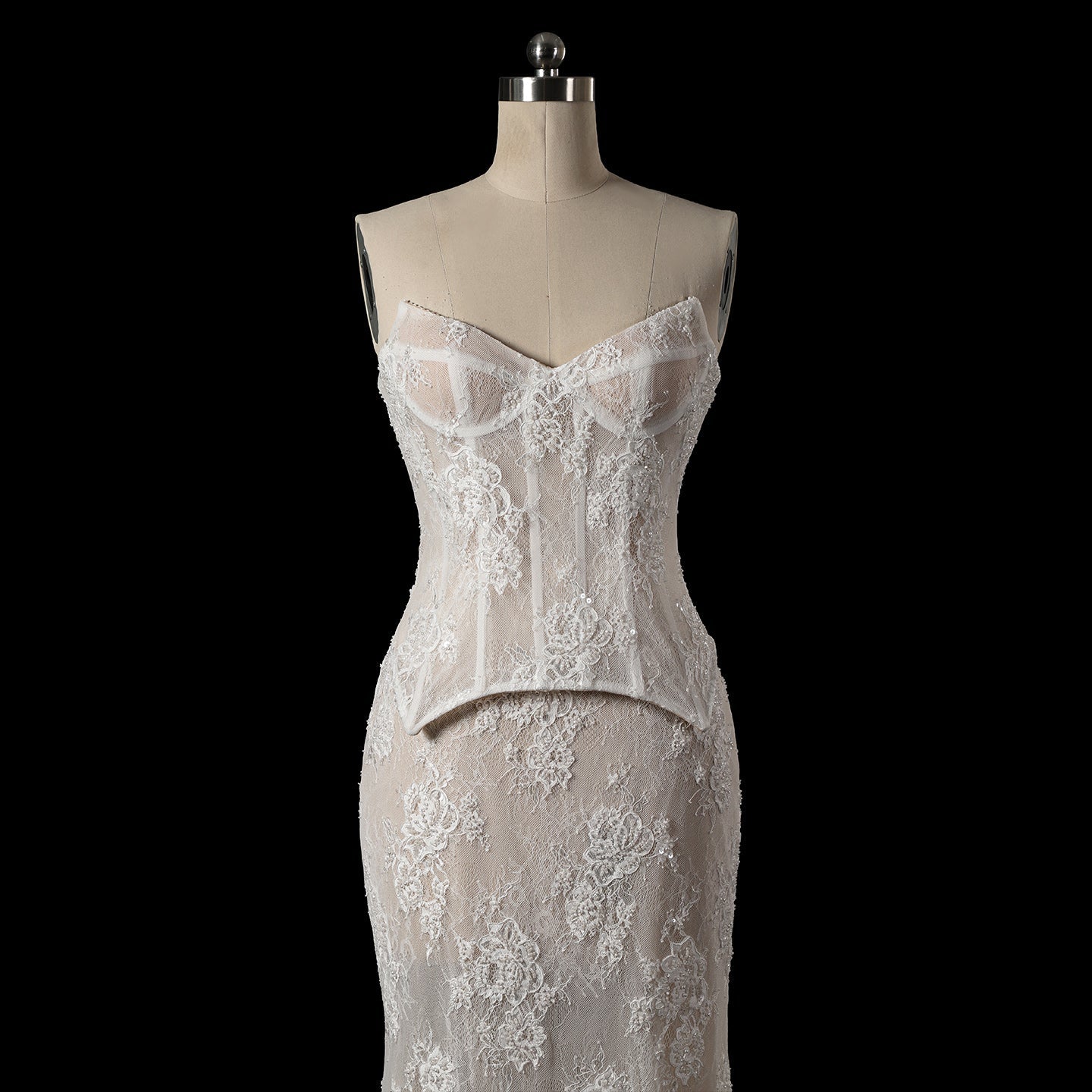 White Sweetheart Boned Corset Lace Long Reception Wedding Dress SW744 Sheer Fairy