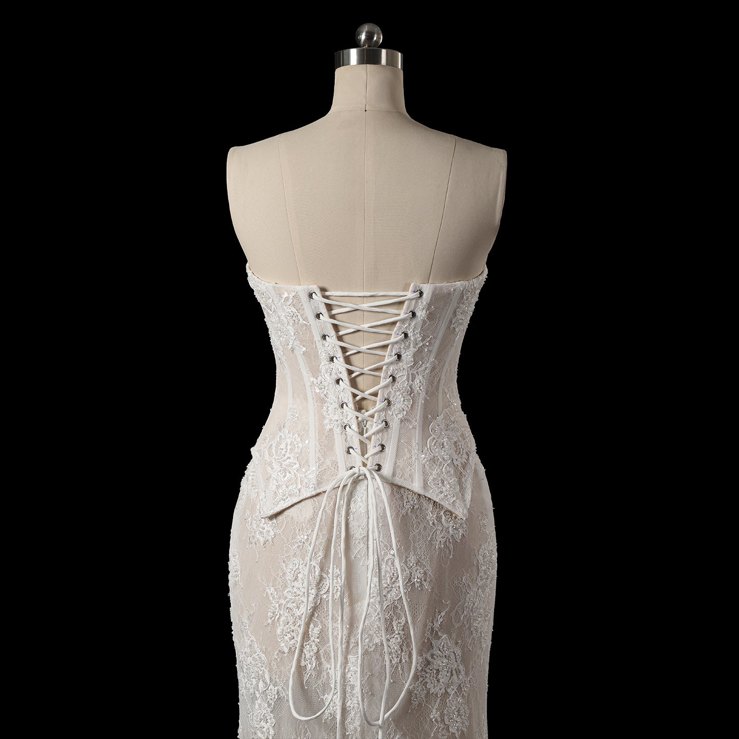 White Sweetheart Boned Corset Lace Long Reception Wedding Dress SW744 Sheer Fairy