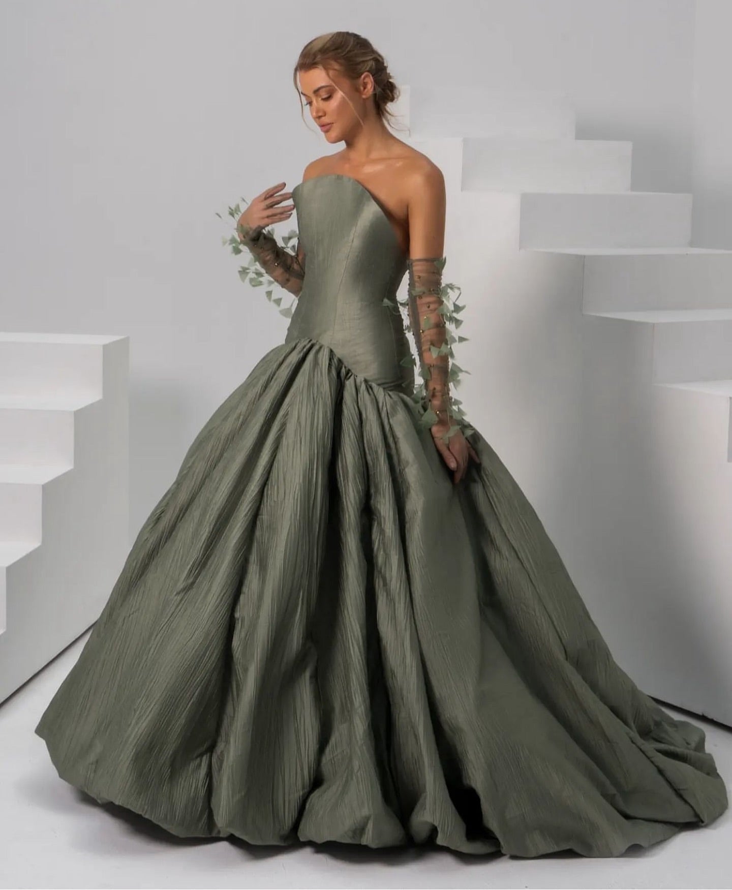 Luxury Green Strapless Off-Shoulder Evening Dress SF211