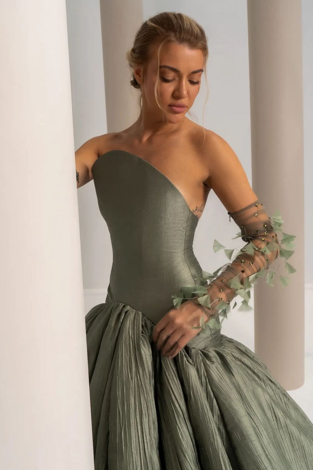 Luxury Green Strapless Off-Shoulder Evening Dress SF211 Sheer Fairy