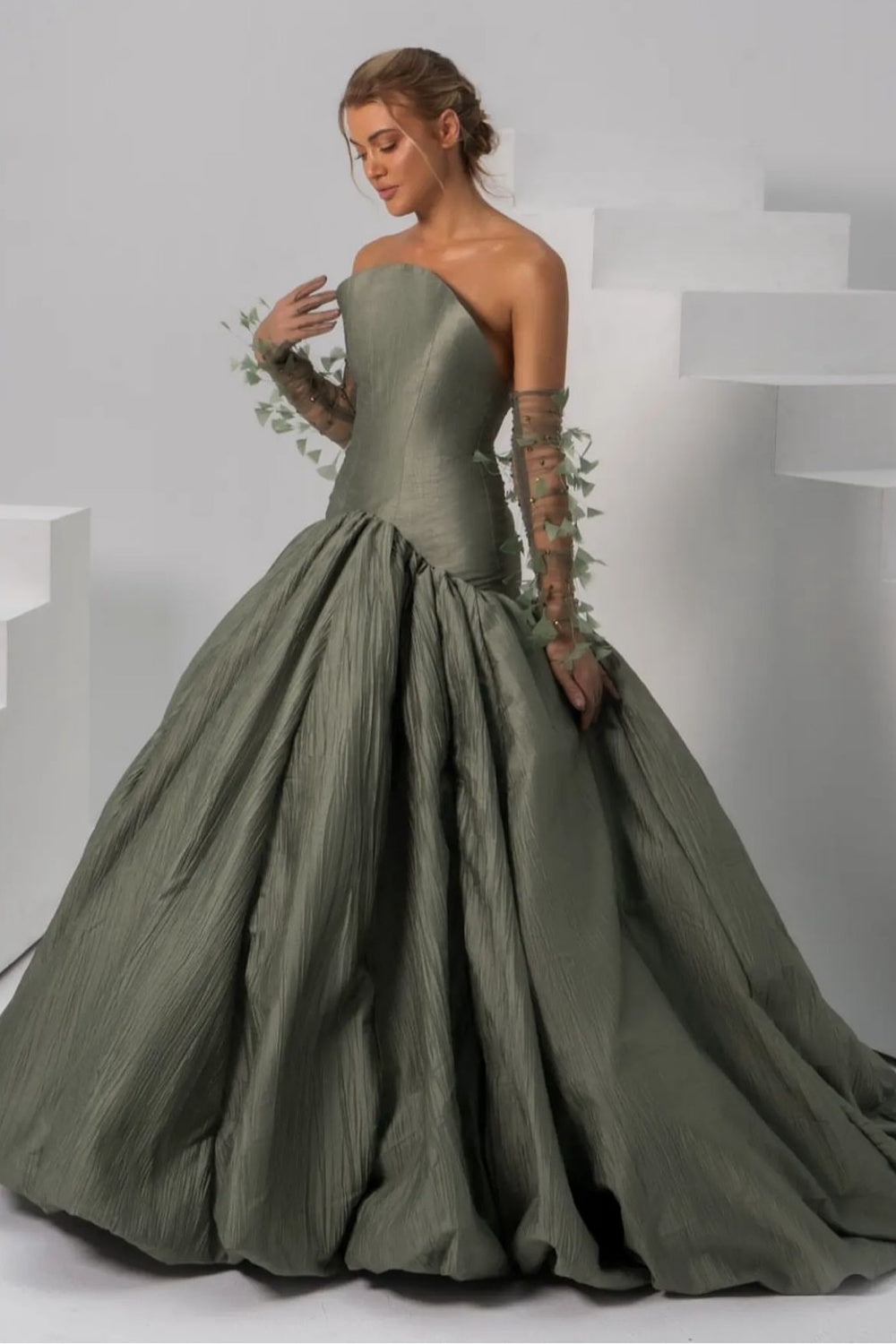 Luxury Green Strapless Off-Shoulder Evening Dress SF211 Sheer Fairy