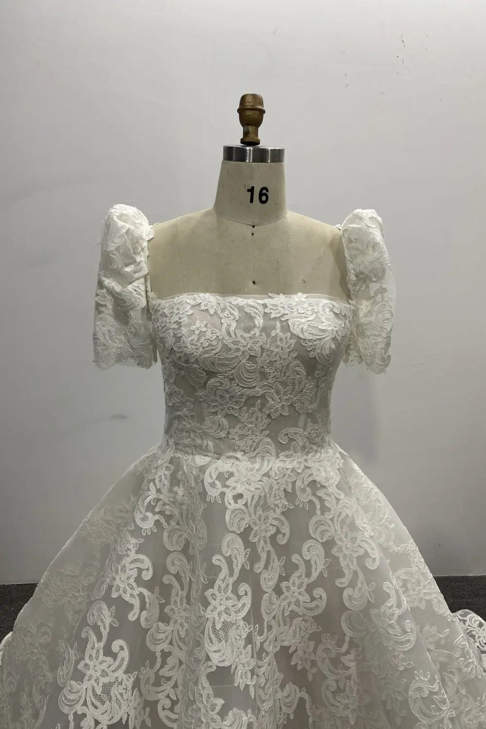 Square Neck Puff Sleeve Lace Ballgown Wedding Dress SW643 Sheer Fairy