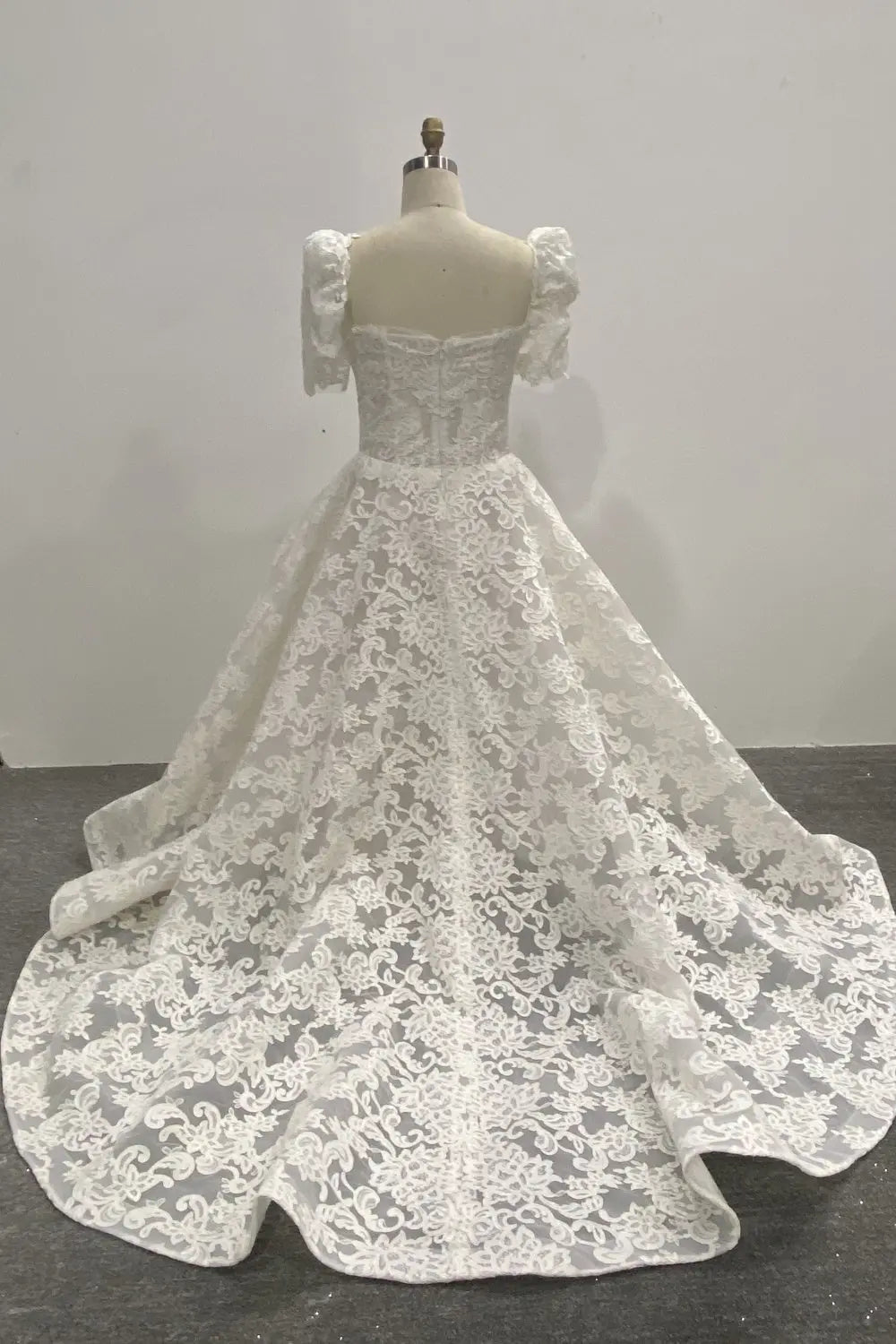 Square Neck Puff Sleeve Lace Ballgown Wedding Dress SW643 Sheer Fairy