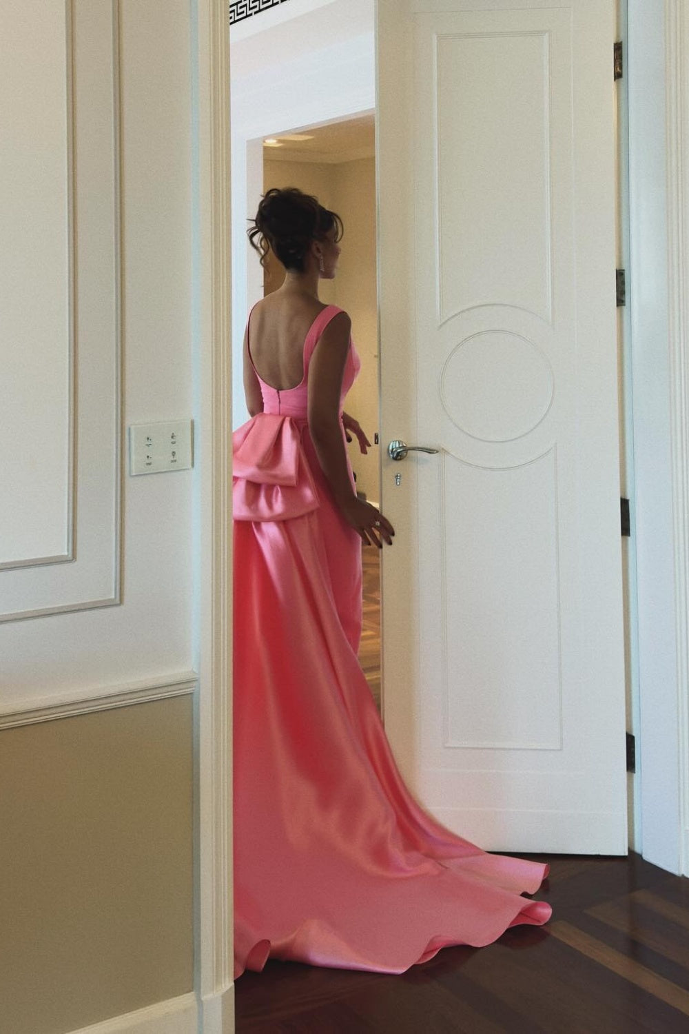 Elegant Coral Pink Butterfly Beaded Evening Dress SS471 Sheer Fairy