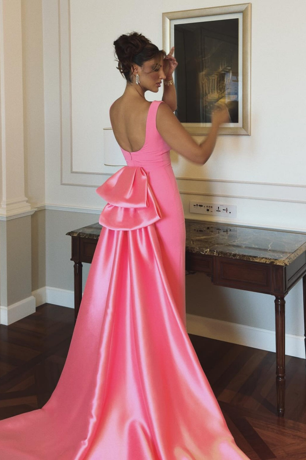 Elegant Coral Pink Butterfly Beaded Evening Dress SS471 Sheer Fairy