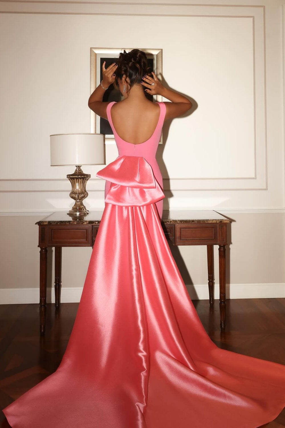 Elegant Coral Pink Butterfly Beaded Evening Dress SS471 Sheer Fairy